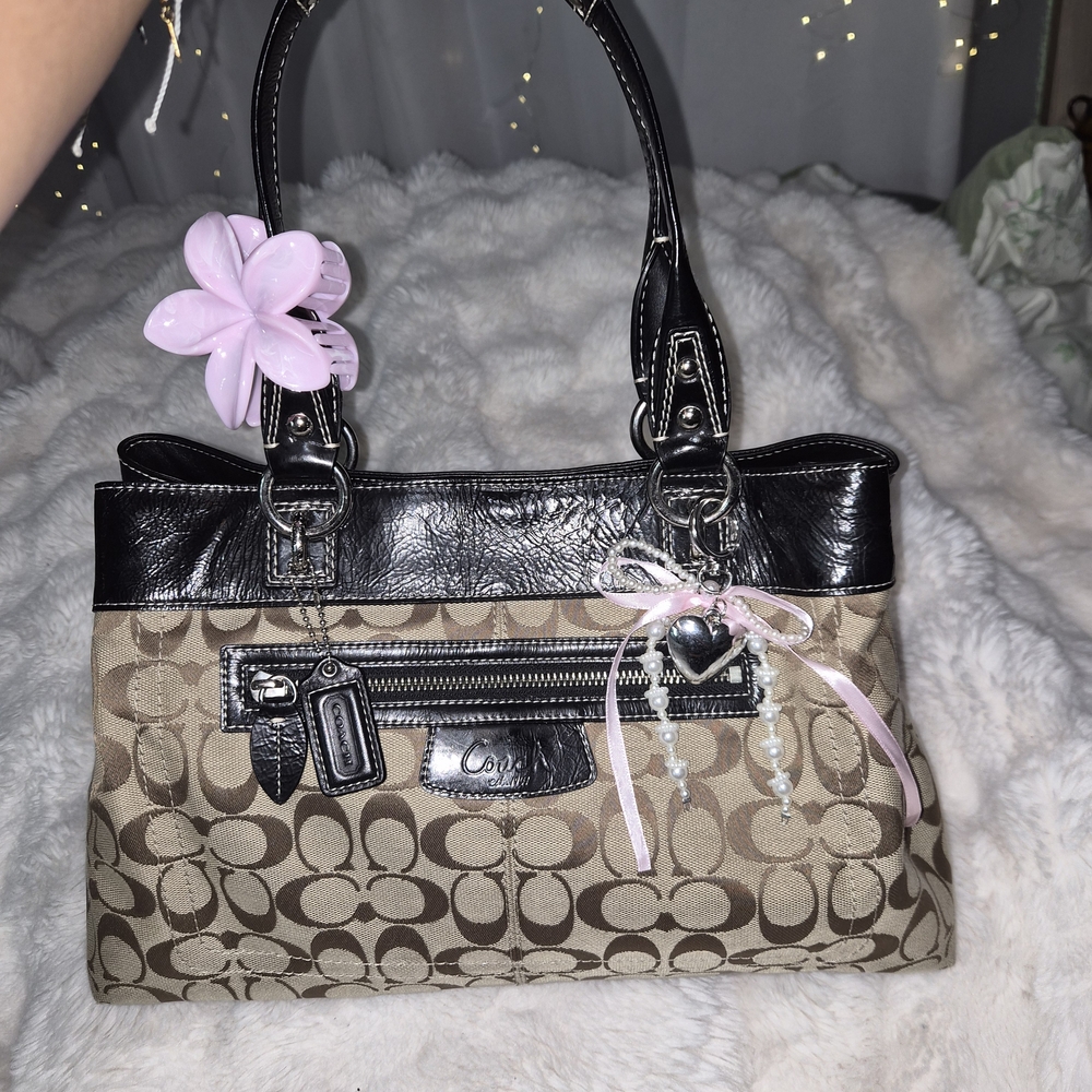 Coach Black and Tan Signature Tote Bag